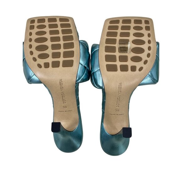 New Bottega Veneta $1500 Lido Icy Moon Blue Quilted Leather Heeled Mule Shoes 38 - Picture 6 of 12